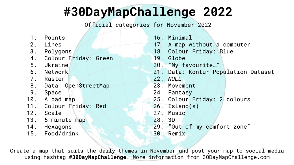 30DayMapChallenge 2022 daily themes